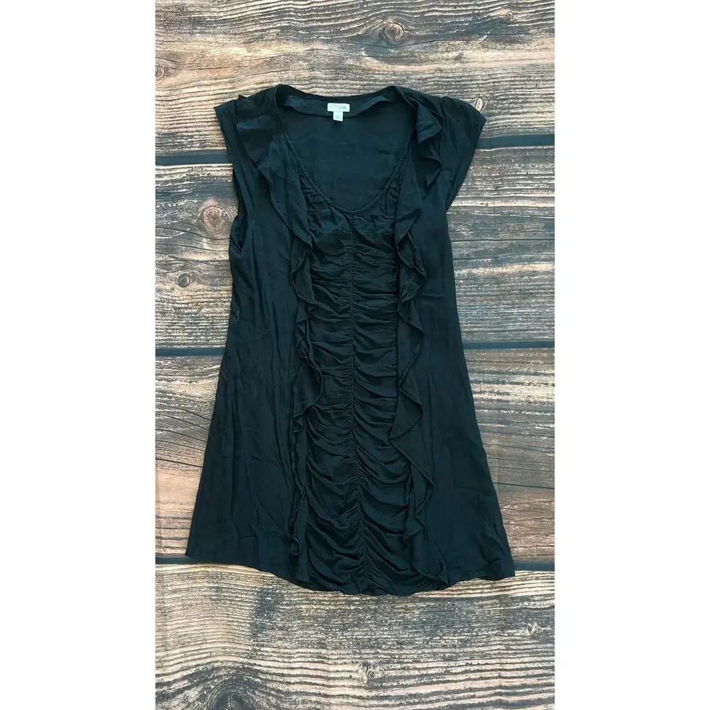 Anthropologie Odille Black Ruffled Mini Blouse Dress Sizeโ 4